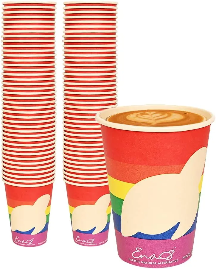 100% Compostable Disposable Coffee Cups 12oz or 16oz, 320 Pack Paper Cups Made from Bamboo, Eco-Friendly, Biodegradable Unbleached Party Cups