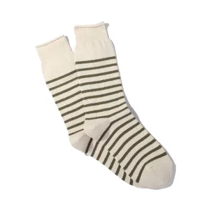 Anonymous Ism Natural Khaki Stripe Recycled Cotton Blend Crew Socks