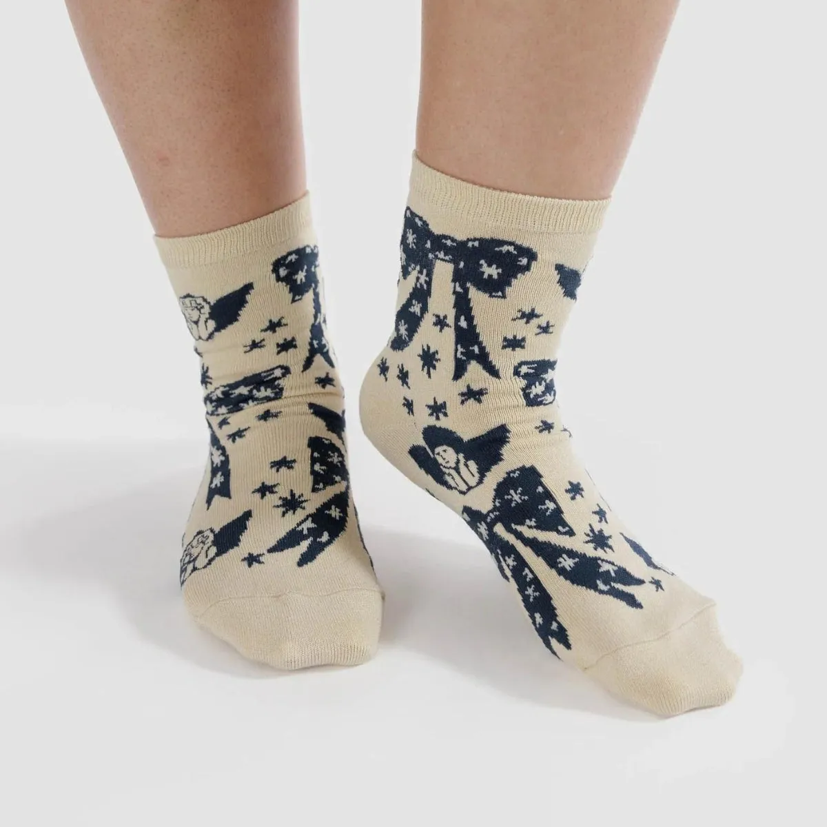 Baggu Crew Sock in Cherub Bows