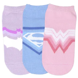 Balenzia X Justice League Women's Combed Cotton Ankle Length Socks-Pack of 3 Pairs/1U (Pink,Blue,Purple)(Free Size) Superman, Batman, Wonder Woman