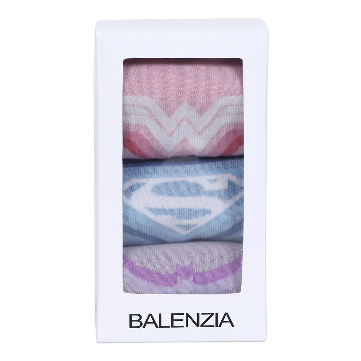 Balenzia X Justice League Women's Combed Cotton Ankle Length Socks-Pack of 3 Pairs/1U (Pink,Blue,Purple)(Free Size) Superman, Batman, Wonder Woman