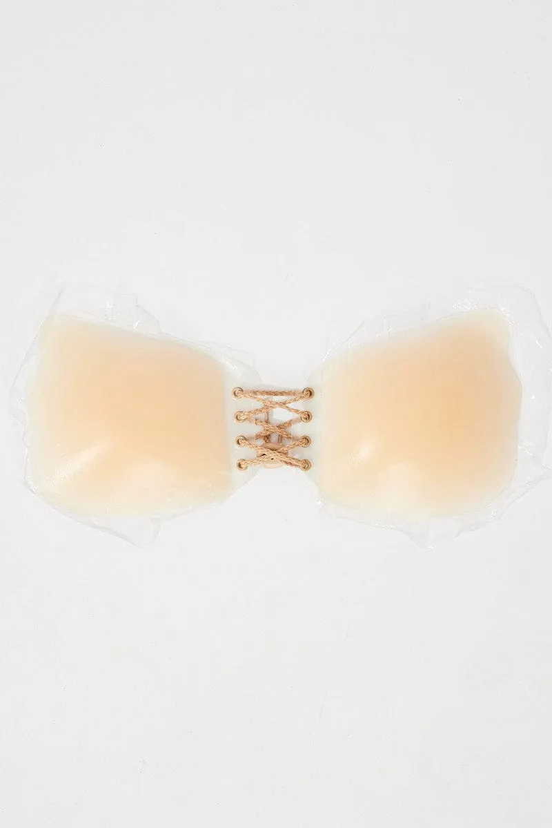 Beige Silicone Lace Up Self Adhesive Bra