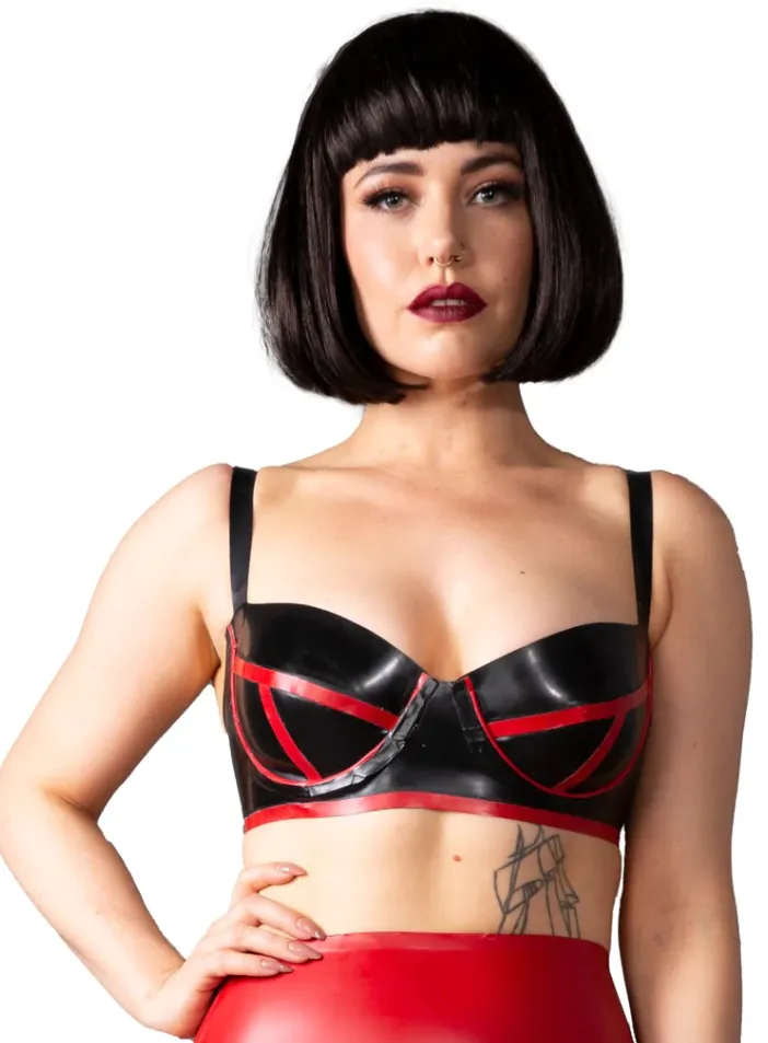 Bordello Latex Bra in Black & Red - Clearance - Size S