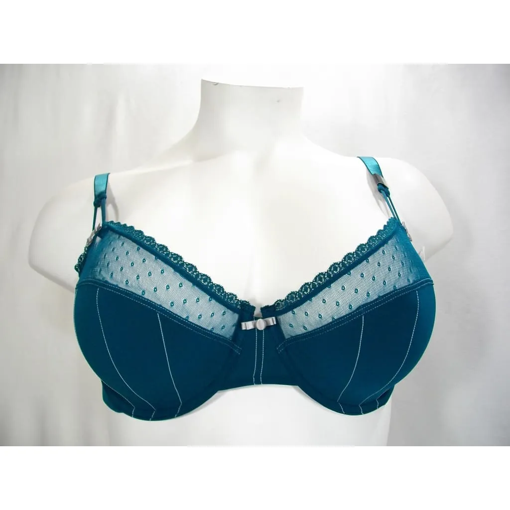 Felina 110789 Marielle Semi Sheer Lace Full Busted UW Bra 40D Deep Teal Green