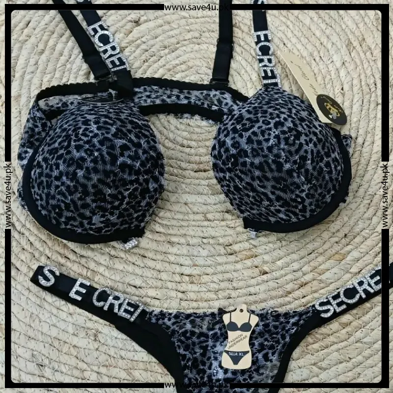 Front Open Leopard Printed Push Up Bra Set