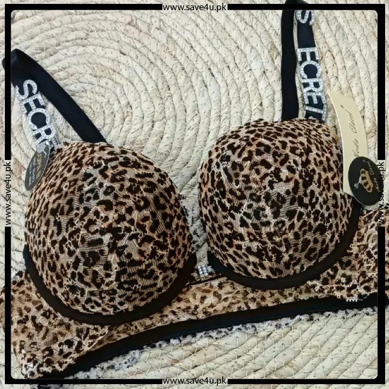 Front Open Leopard Printed Push Up Bra Set