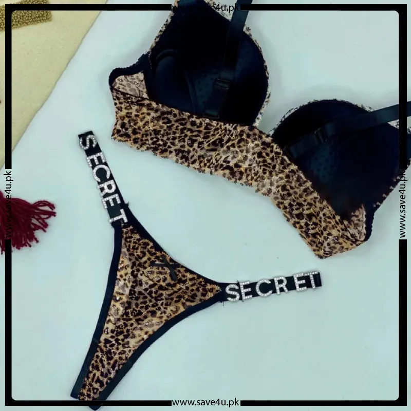 Front Open Leopard Printed Push Up Bra Set