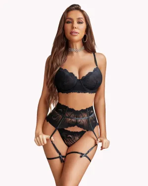 Garter Lingerie Set Lace Bra And Panty Sets