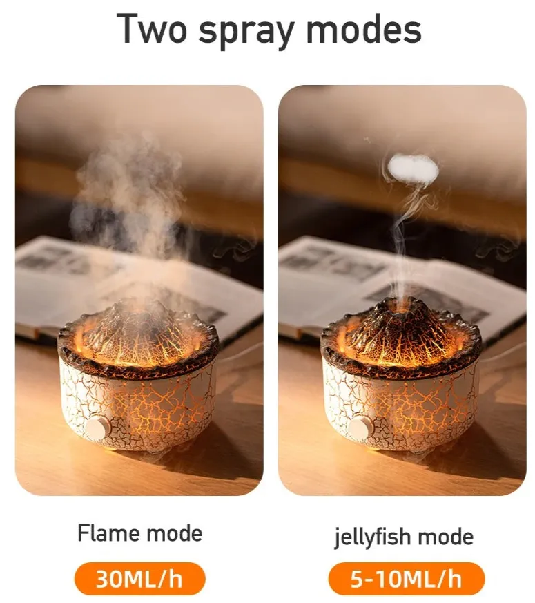 Lava Cracked Volcano Essential Oil Diffusor Jellyfish Spray Simulation Fire Flame Effect Air Humidifier Home Diffuser | V21b pro