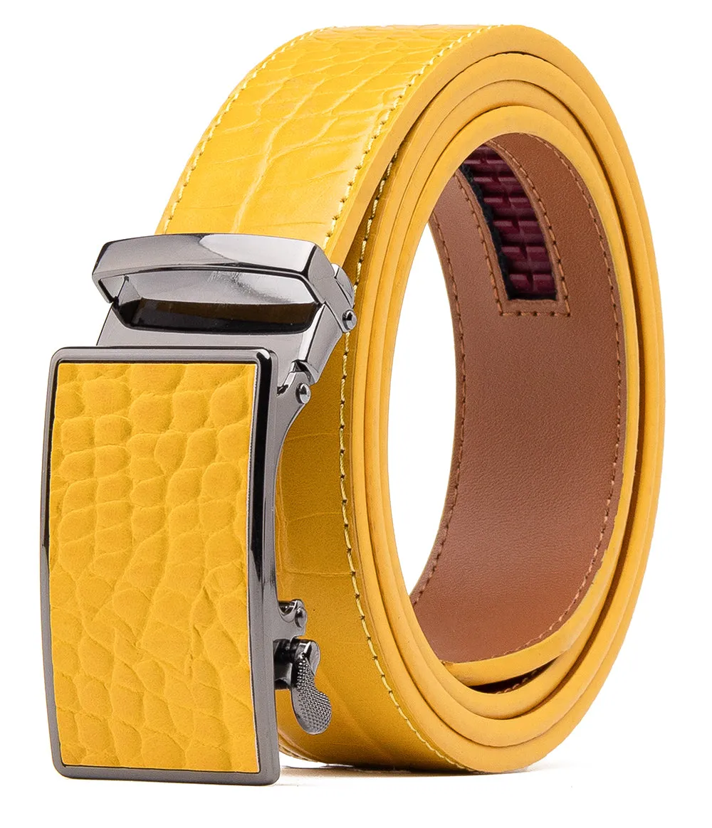 Men's Genuine Leather Crocodile Design Dress Belt with Automatic Buckle