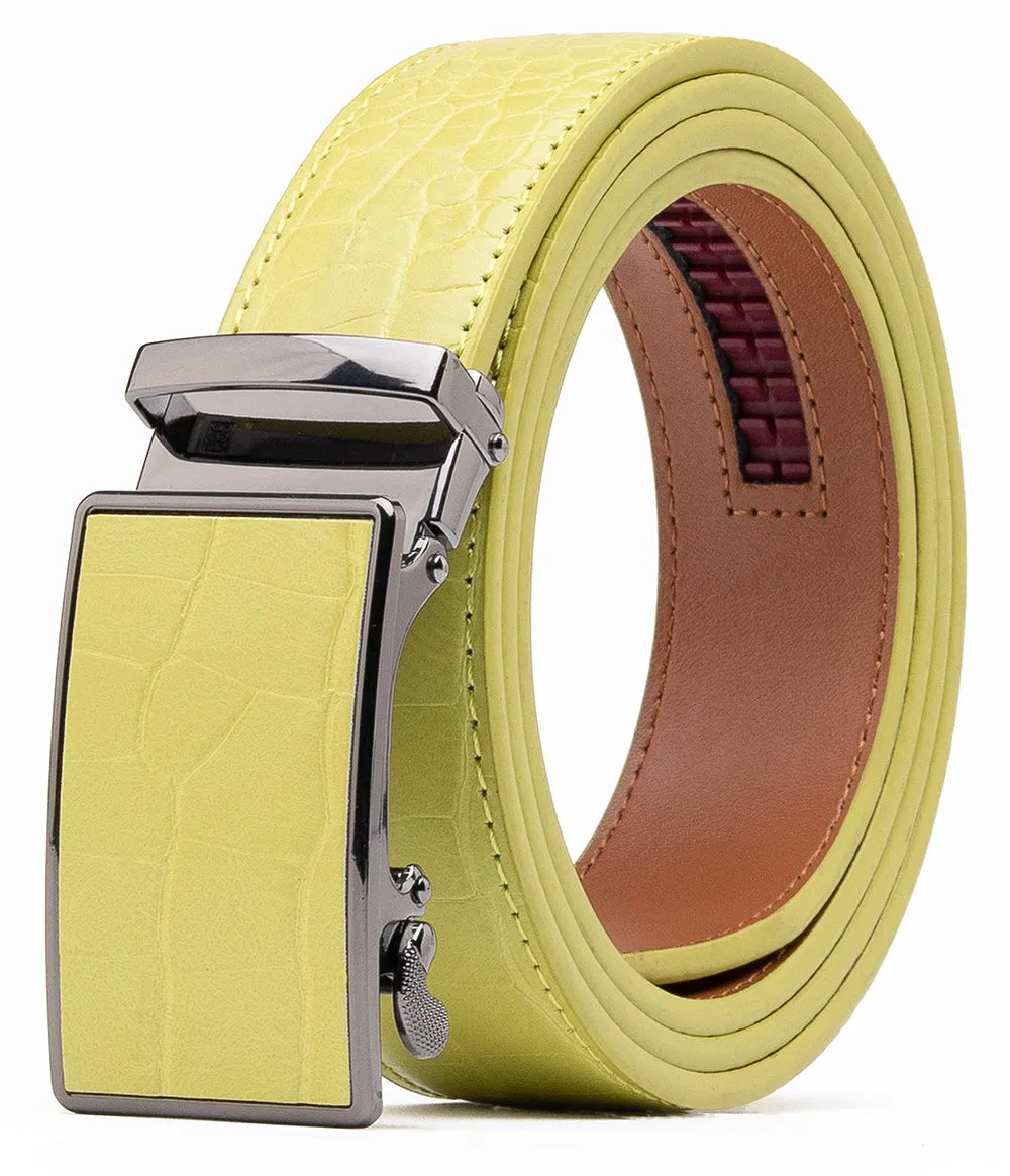 Men's Genuine Leather Crocodile Design Dress Belt with Automatic Buckle