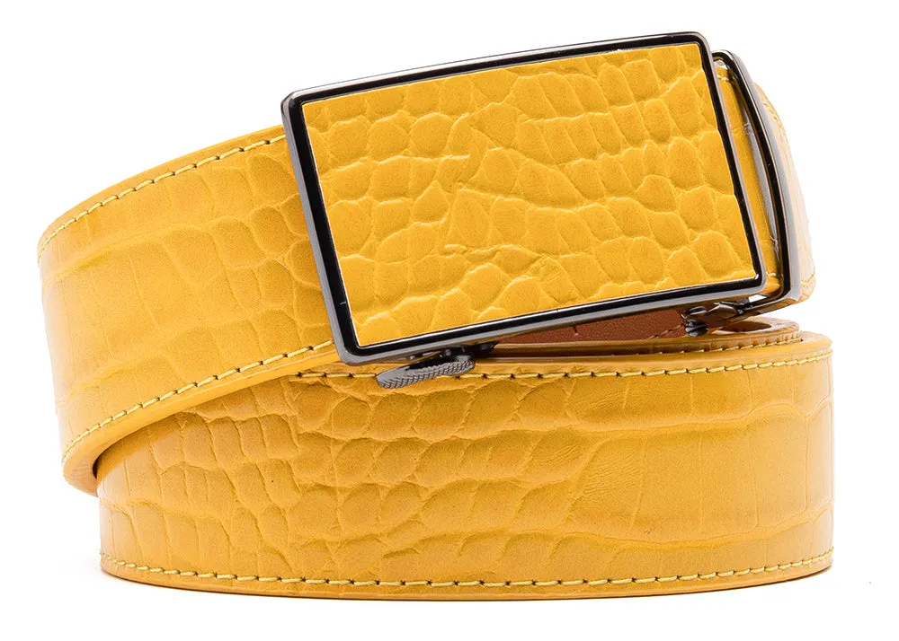 Men's Genuine Leather Crocodile Design Dress Belt with Automatic Buckle