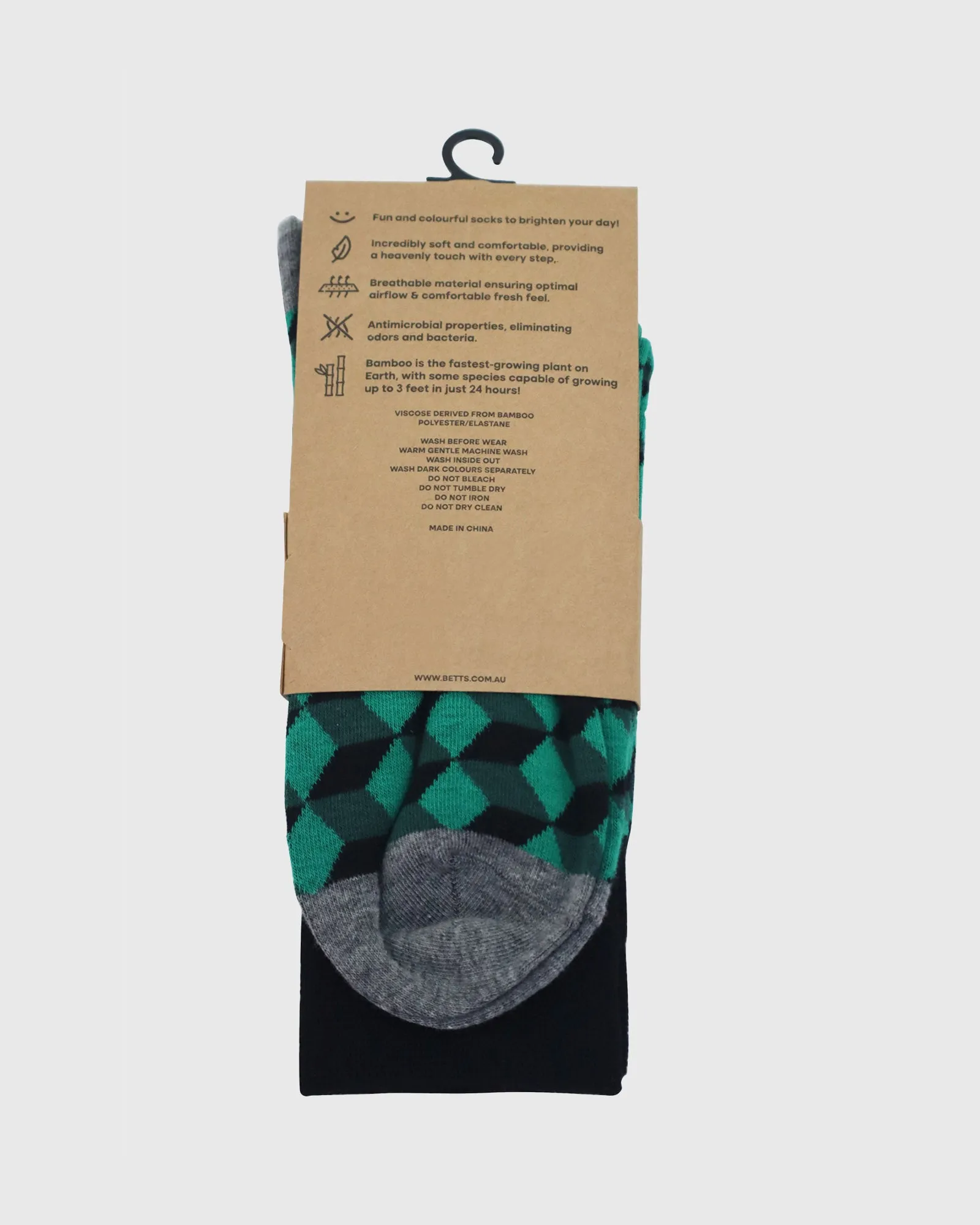 MENS GREEN/BLACK BAMBOO SOCKS M/L