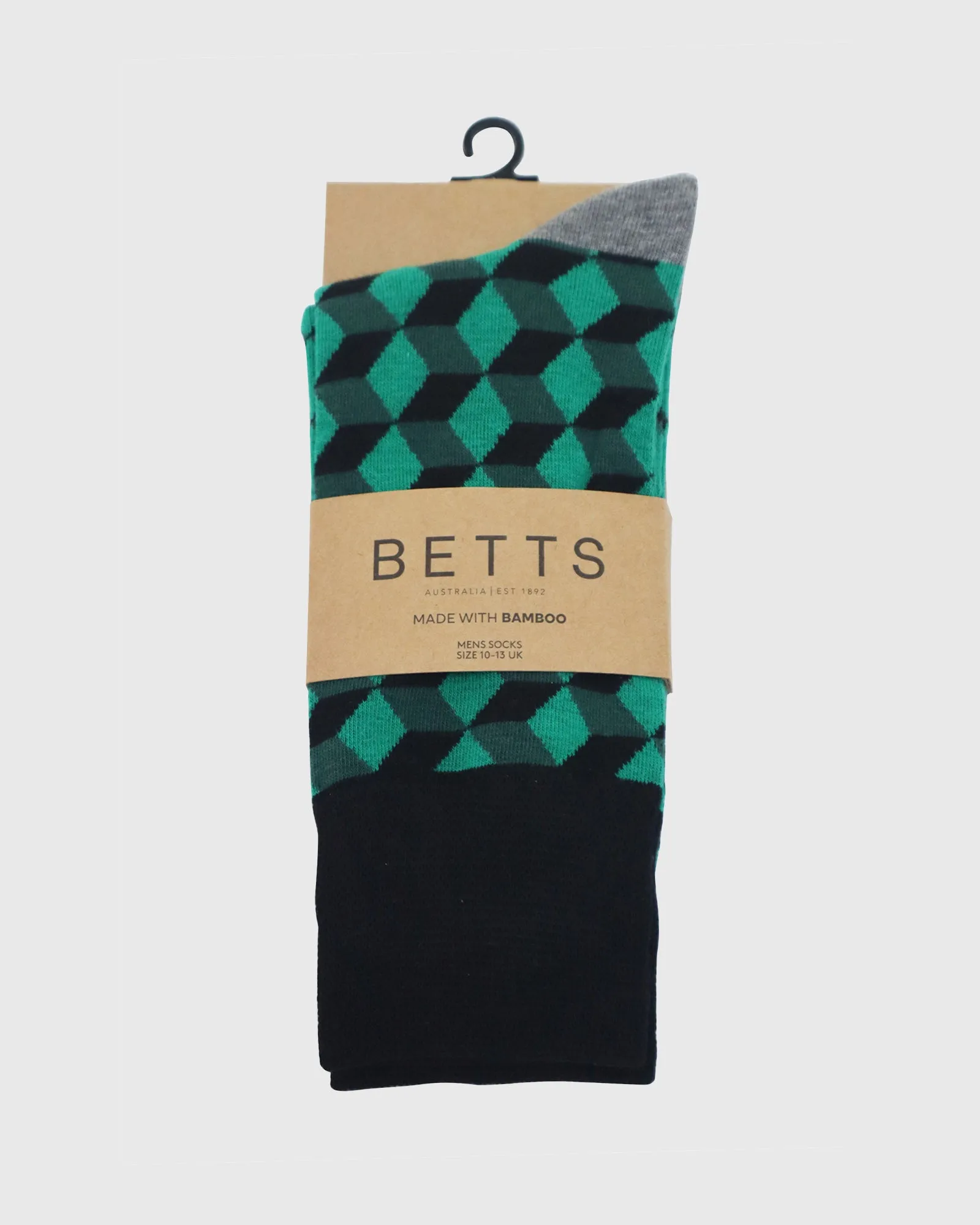 MENS GREEN/BLACK BAMBOO SOCKS M/L