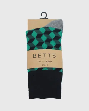 MENS GREEN/BLACK BAMBOO SOCKS S/M