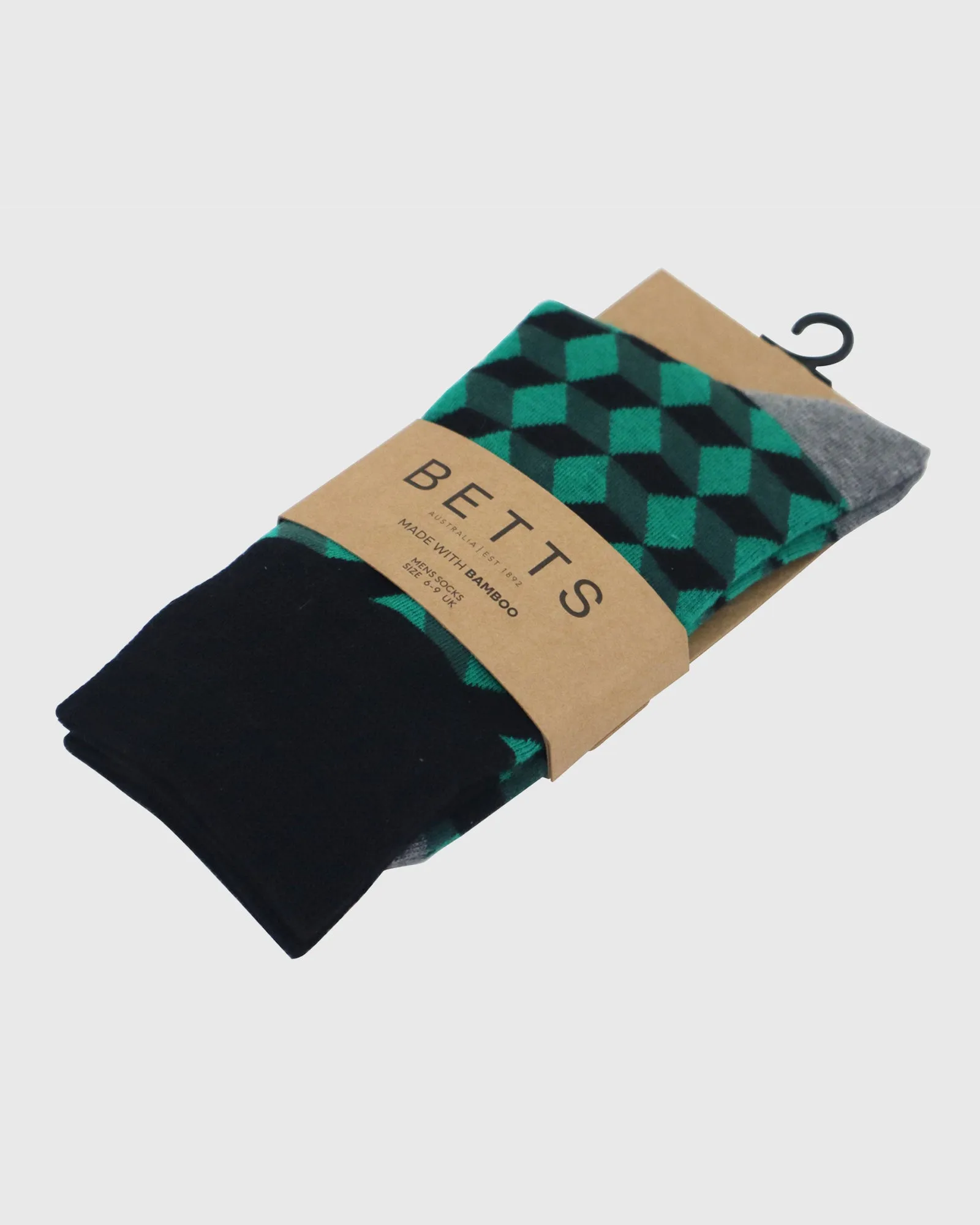 MENS GREEN/BLACK BAMBOO SOCKS S/M