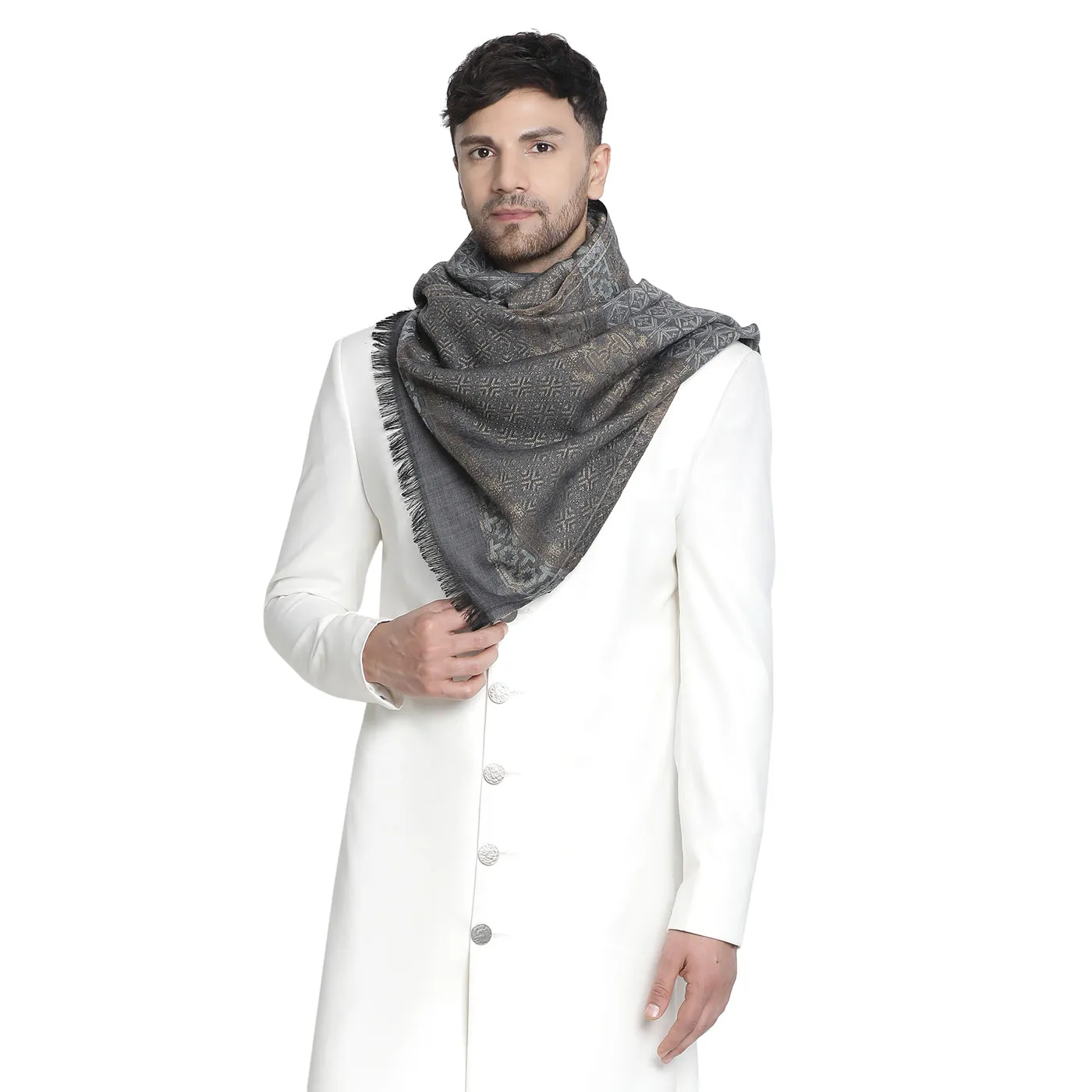 Nayan Grey Wool Lurex Jacquard Muffler