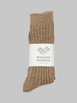 Nishiguchi Kutsushita Wool Ribbed Socks Beige