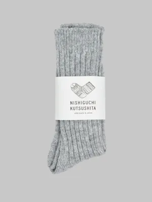 Nishiguchi Kutsushita Wool Ribbed Socks Light Grey