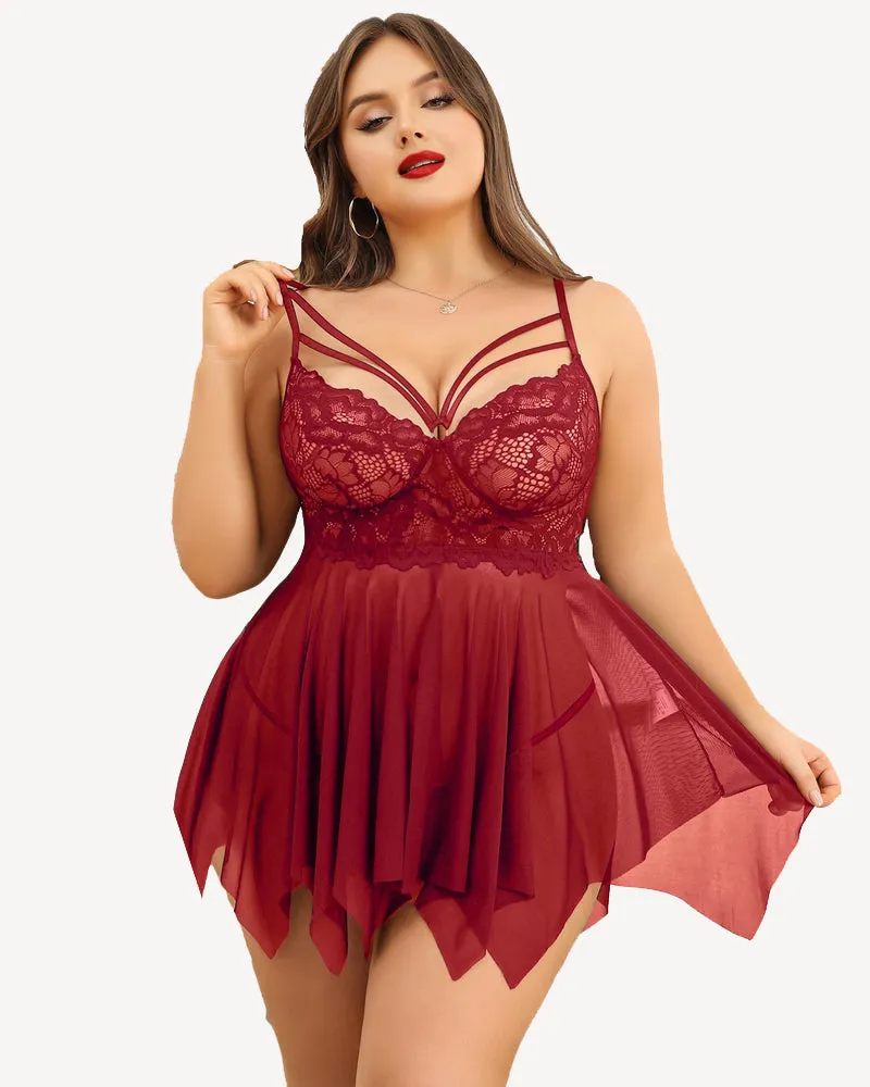 Certainly! Heres a more optimized version of the title with relevant modifiers:

Elegant Plus Size Lace Bridal Babydoll Nightgown for Romantic Evenings

This title highlights the elegance and romantic nature of the product while retaining its key features.