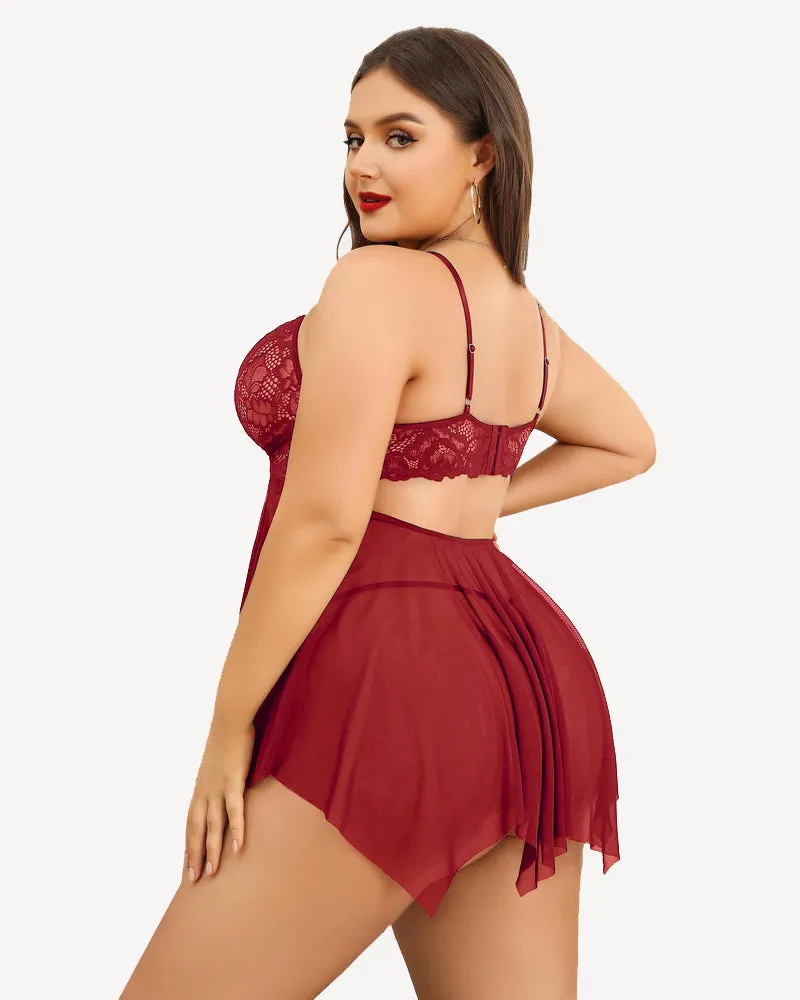 Certainly! Heres a more optimized version of the title with relevant modifiers:

Elegant Plus Size Lace Bridal Babydoll Nightgown for Romantic Evenings

This title highlights the elegance and romantic nature of the product while retaining its key features.