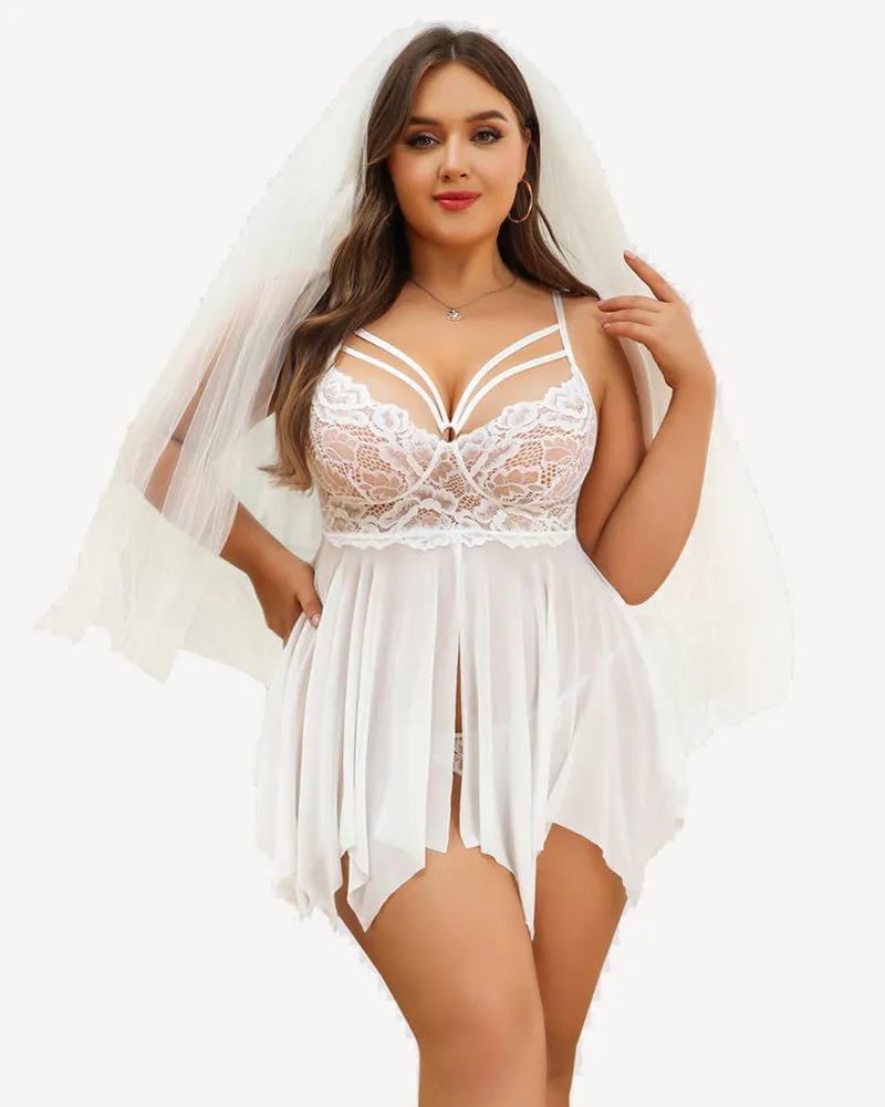 Certainly! Heres a more optimized version of the title with relevant modifiers:

Elegant Plus Size Lace Bridal Babydoll Nightgown for Romantic Evenings

This title highlights the elegance and romantic nature of the product while retaining its key features.