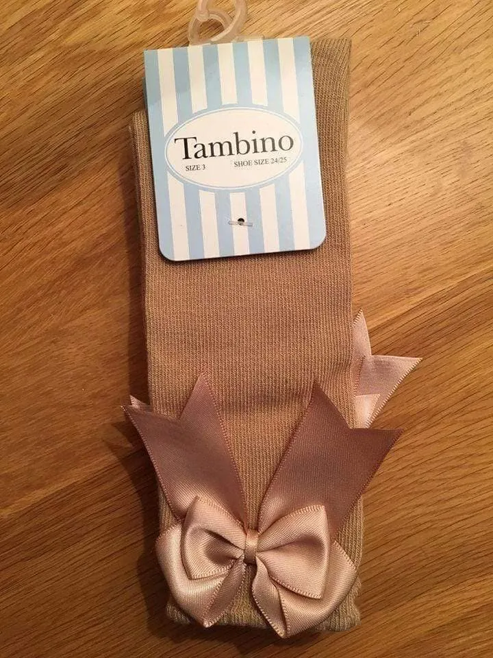 Tambino Socks - Girl's Camel Knee High Bow Socks