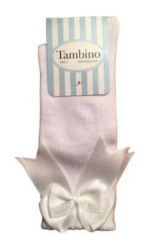 Tambino Socks - Girl's White Knee High Bow Socks