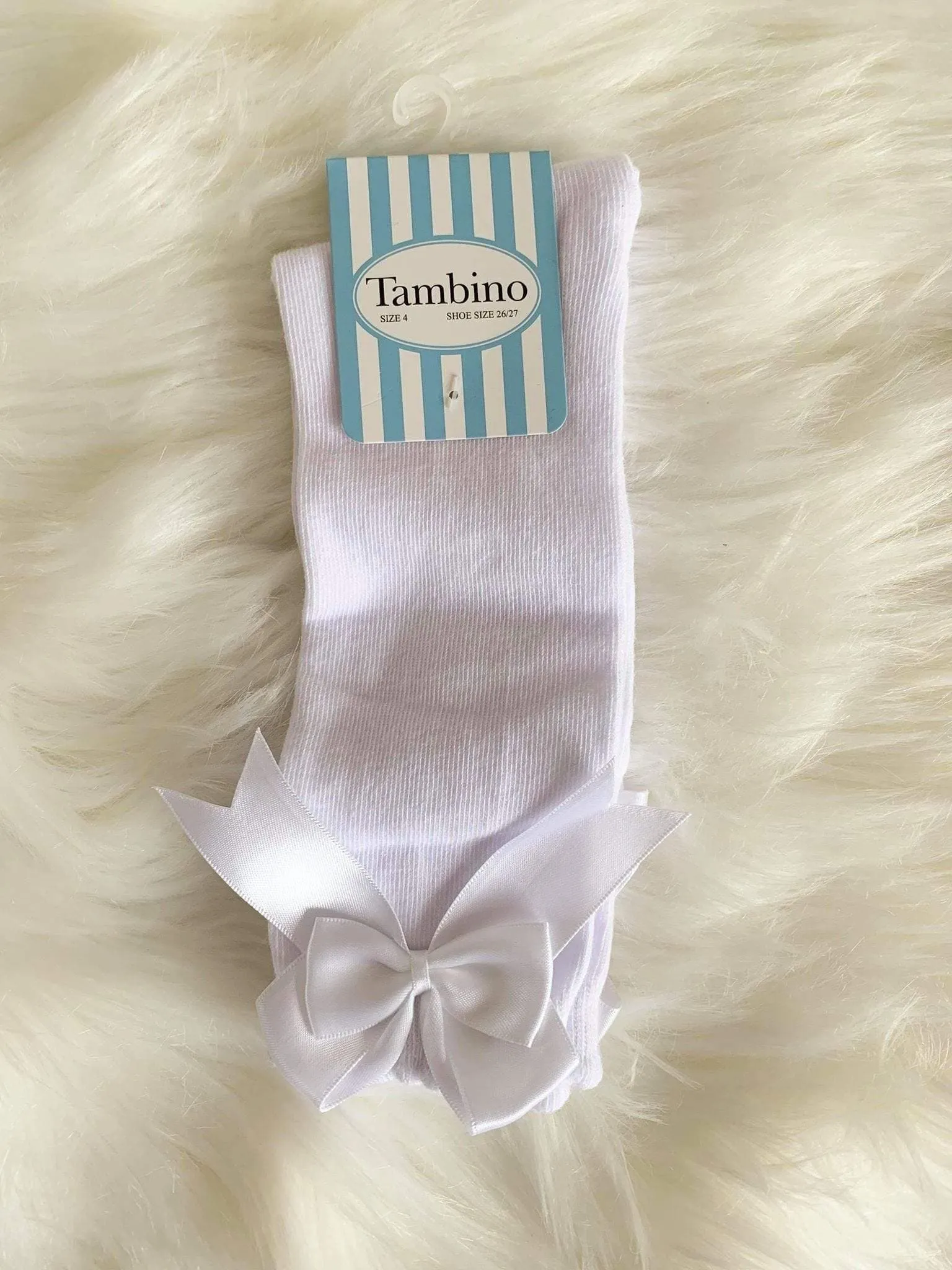 Tambino Socks - Girl's White Knee High Bow Socks