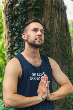 Trey Kennedy Do Less God Bless Men's Navy Tank Top